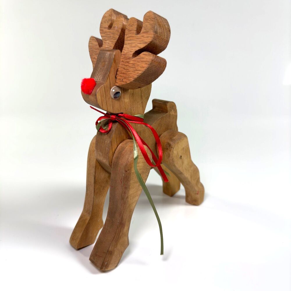 Vintage Rudolph Reindeer Wooden Hand Crafted Interlocking Christmas Decor 8"